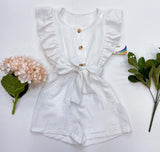 Girls' White Ruffled Romper | HAL-31