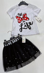 Minnie Girls' White T-shirt and Black Skirt Set | HAL-30
