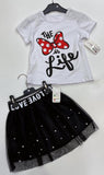 Minnie Girls' White T-shirt and Black Skirt Set | HAL-30