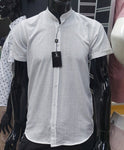 Men's 100% Cotton Short Sleeve Slim-fit Shirt with Stand-up Collar | HAL-W