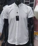 Men's 100% Cotton Short Sleeve Slim-fit Shirt with Stand-up Collar | HAL-W