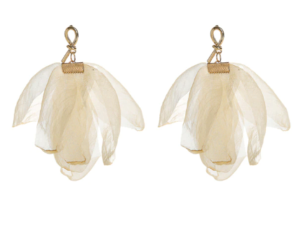 Cream Silk Long Earrings with Golden Finish | E2312