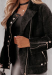 Black Alpaca Biker Jacket with Golden Buttons | HAL-150-BL