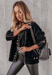 Black Alpaca Biker Jacket with Golden Buttons | HAL-150-BL