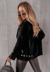 Black Alpaca Biker Jacket with Golden Buttons | HAL-150-BL
