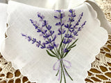 White Bread Basket Serviette with Lavender Embroidery | 2725