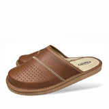 Men's Brown Traditional Leather Slippers | LIG-01