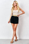 Women's Black Linen Shorts with Fringes and Belt | SP-5536-BL