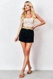 Women's Black Linen Shorts with Fringes and Belt | SP-5536-BL