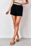Women's Black Linen Shorts with Fringes and Belt | SP-5536-BL