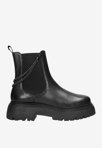 Wojas Black Leather Ankle Boots with Chain | 5517151