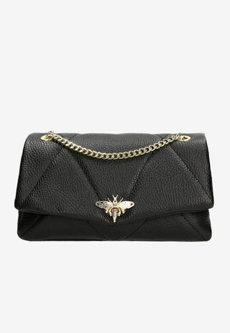 Wojas Black Leather Crossbody Bag with Golden Moth | 80287-51
