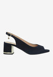 Wojas Navy Blue Leather Open Toe Heels with Single Strap | 7604166