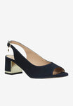 Wojas Navy Blue Leather Open Toe Heels with Single Strap | 7604166