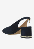 Wojas Navy Blue Leather Open Toe Heels with Single Strap | 7604166