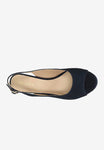 Wojas Navy Blue Leather Open Toe Heels with Single Strap | 7604166