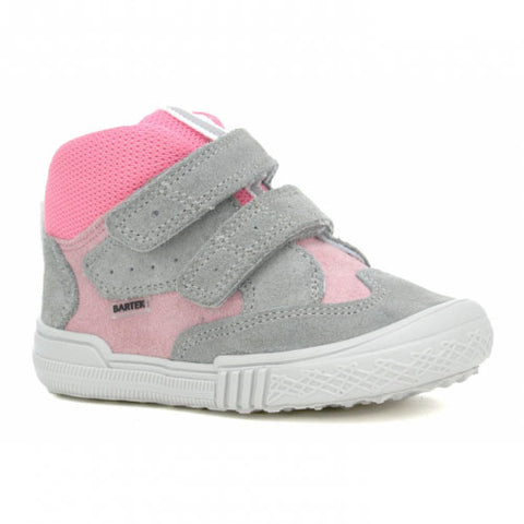 Bartek Girls' Gray-Pink Prophylactic Leather Ankle Sneakers | W-21704-7/AS8