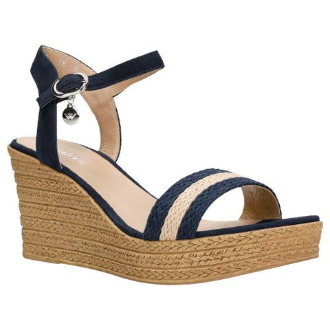 Wojas Dark Blue Leather Wedge Sandals | 7602286