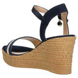 Wojas Dark Blue Leather Wedge Sandals | 7602286