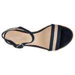 Wojas Dark Blue Leather Wedge Sandals | 7602286