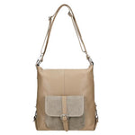Woajs 2 in 1 Beige Leather Shoulder Bag and Backpack | 80021-74