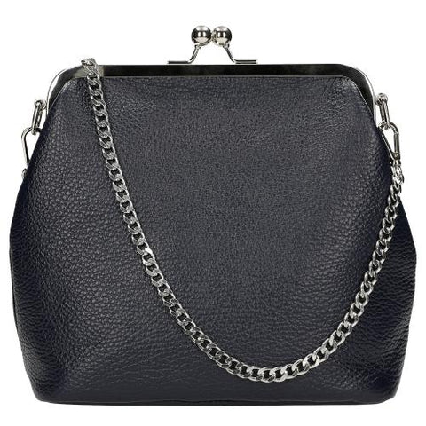 Wojas Dark Blue Leather Crossbody Bag with Chain | 80216-56