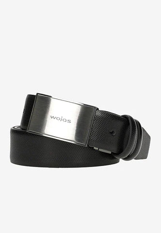 Wojas Black Embossed Leather Belt with Plaque Buckle | 93061-51
