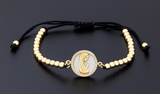 Adjustable Rope Golden Beads and Zirconia Bracelet with Virgin Mary Accent | CBE86
