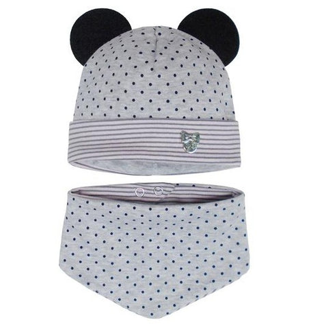 Gray Beanie and Scarf Set with Dot Pattern 3-6 months | 38/001