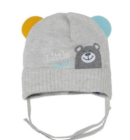 Light Gray Printed Tying Beanie with Ears ~ 0-24 months | 42/024-LG