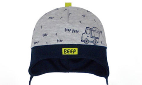 Light Gray Cotton Beanie with Truck Print ~ 0-12 months | 44/026-LG