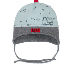 Mint Cotton Beanie with Truck Print ~1-3 Years  | 44/026-MI