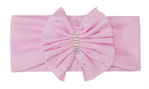 Pink Cotton Headband with Bow ~ 0-12 months  | 44/052-P
