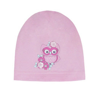 Pink Cotton Beanie with Owl Print ~ 4-5 years  | 44/062-P