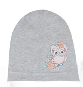 Gray Cotton Beanie with Owl Print ~ 4-5 years | 44/062-G