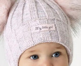 Girls' Gray & Pink Tied Hat with Two Pompoms and Scarf Set ~ 1-3 Years | 44/408-LG