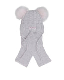 Girls' Gray & Pink Tied Hat with Two Pompoms and Scarf Set ~ 1-3 Years | 44/408-LG