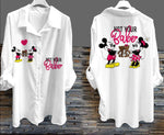 Italian-style White Shirt with Mikey and Minnie Print | Hal-196