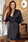 Women's Drop Shoulder Belted Satin Robe | ADELA