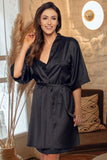 Women's Drop Shoulder Belted Satin Robe | ADELA