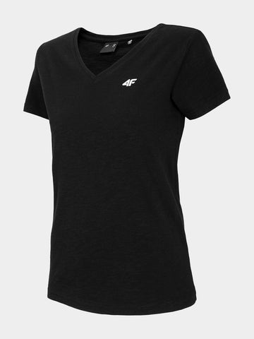 4F Womens' Black V-neck T-shirt | TSD002-Bl