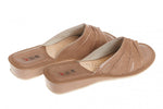 Women's Brown Leather Open Toe Slippers | WU-26