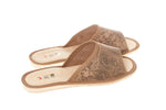 Women's Brown Patterned Leather Open Toe Slippers | WU-92