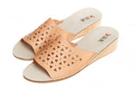 Women's Natural Leather Open Toe Slippers | WU-111