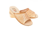 Women's Beige Leather Open Toe Slippers | WU-112