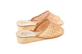 Women's Beige Leather Open Toe Slippers | WU-112