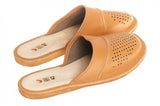 Men's Light Brown Leather Slippers | WU-260