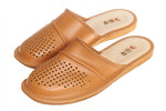 Men's Light Brown Leather Slippers | WU-260