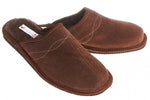 Men's Dark Brown Leather Sheep Wool Insulated Slippers | WU-299