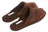 Men's Dark Brown Leather Sheep Wool Insulated Slippers | WU-299